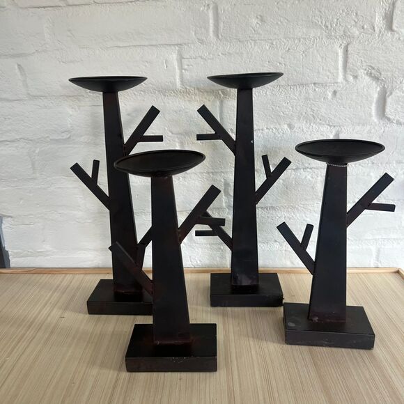 Set of 4 Modern Tree Branch Iron Candle Holders - Picture 5 of 6